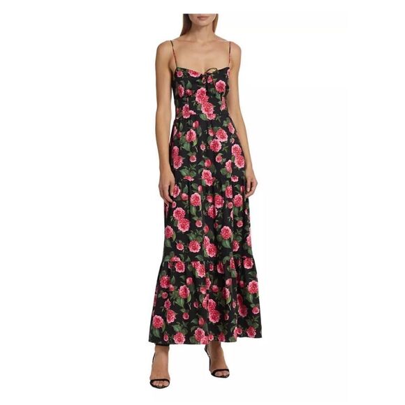 Alice + olivia chantay smocked floral print cotton blend poplin maxi NWT $495 - Picture 5 of 11